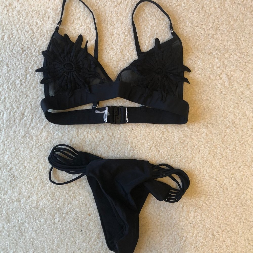 Black Mesh, Bikini, Flower, Swim Wear